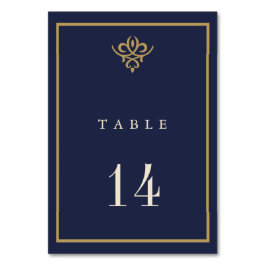 Old Money Navy Blue Wedding Table Card Kaart