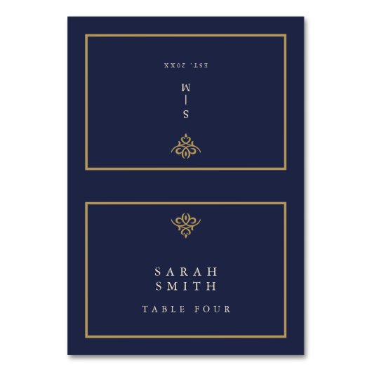 Old Money Navy Blue Wedding Table Place Card Kaart (Voorkant)