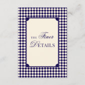 Old Money Navy Ivory Checkered Wedding Details Informatiekaartje (Voorkant)