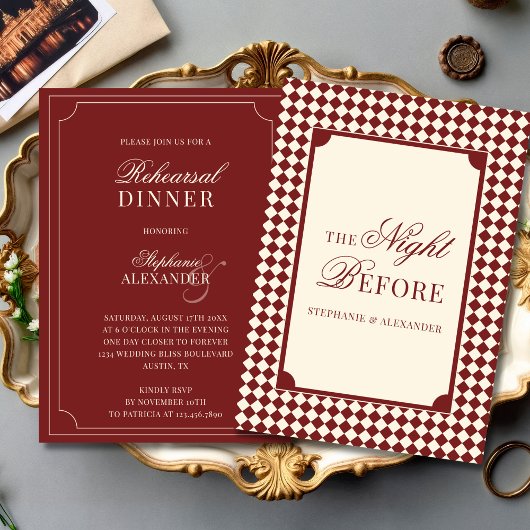 Old Money Red & Ivory Checkered Rehearsal Dinner  Kaart