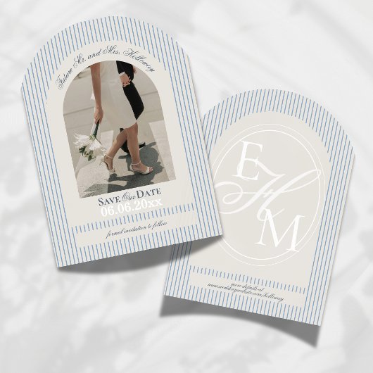 Old Money Script Blue Stripe Foto Sla de datum op Kaart