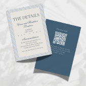 Old Money Script Blue Stripe Wedding Details Informatiekaartje