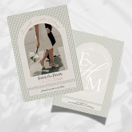 Old Money Script Green Stripe Foto Sla de datum op Folie Uitnodiging