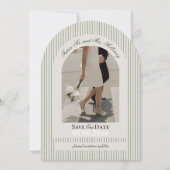 Old Money Script Green Stripe Foto Sla de datum op Kaart (Voorkant)