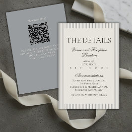 Old Money Script Neutral Stripe Wedding Details Informatiekaartje