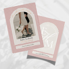 Old Money Script Red Stripe Foto Sla de datum op Folie Uitnodiging