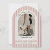 Old Money Script Red Stripe Foto Sla de datum op Kaart (Voorkant)
