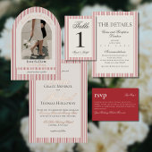 Old Money Script Red Stripe Wedding Details Informatiekaartje