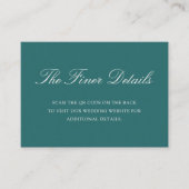 Old Money Teal Classic QR Code Wedding Informatiekaartje (Voorkant)