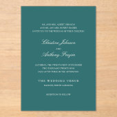 Old Money Teal Classic Wedding Acryl Uitnodigingen (Voorkant)
