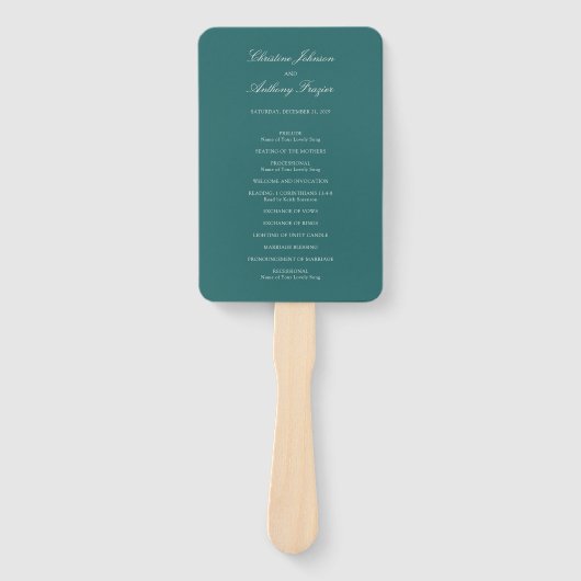 Old Money Teal Classic Wedding Program Handwaaier (Voorkant)