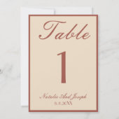 Old Money Terracotta Boho Wedding Table Number Kaart (Achterkant)