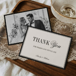 Old Money Timeless Black Cream Wedding Photo Bedankkaart