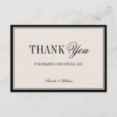 Old Money Timeless Black Cream Wedding Photo Bedankkaart (Voorkant)