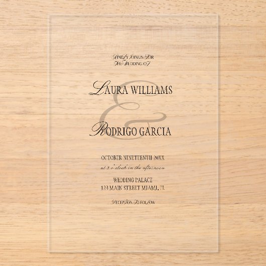 Old Money Timeless Wedding Acryl Uitnodigingen (Voorkant)