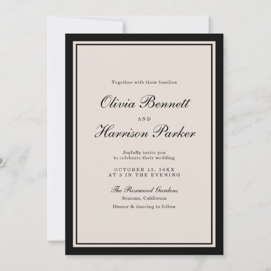Old Money Wedding Classic Black Invitation Kaart (Voorkant)