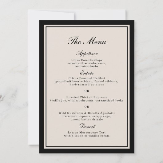 Old Money Wedding Classic Menu Card Kaart (Voorkant)