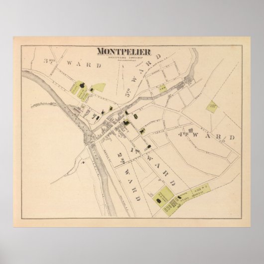 Old Montpelier VT Map (1876) Vermont Capital Poster (Voorkant)