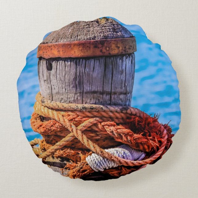 Old Mooring Bollard Rond Kussen (Achterkant)