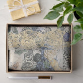 Old Music Sheet French Gold Navy Blue Flowers Tissuepapier (Geschenk)