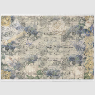 Old Music Sheet French Gold Navy Blue Flowers Tissuepapier