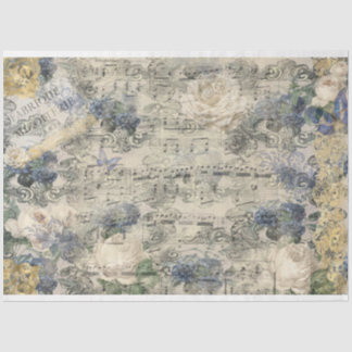 Old Music Sheet French Gold Navy Blue Flowers Tissuepapier