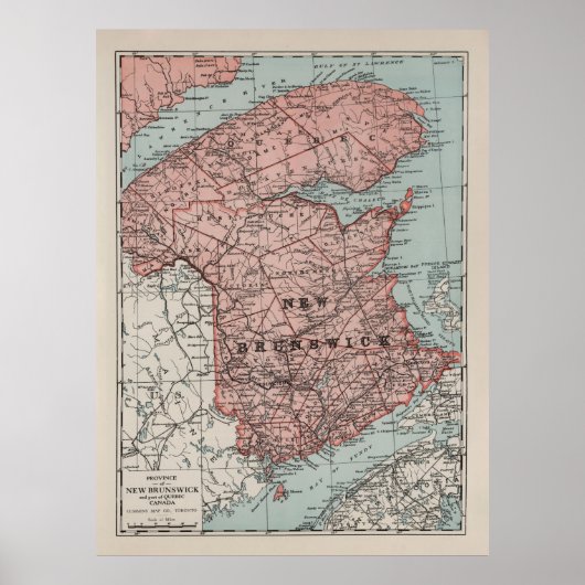 Old New Brunswick Canada Map (1925) Poster (Voorkant)