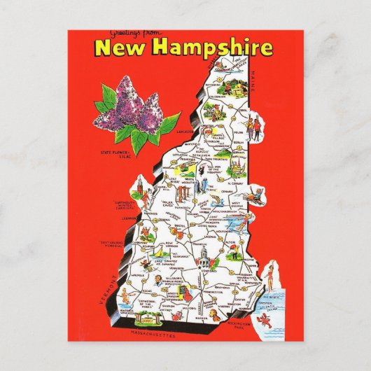 Old New Hampshire Map Postcard Briefkaart (Voorkant)