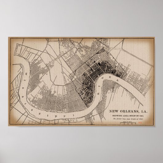 Old New Orleans 1841 Map Poster (Voorkant)