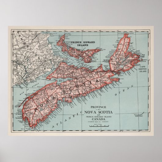 Old Nova Scotia Canada Map (1925) Poster (Voorkant)