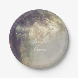 Old Oak Tree and String Lights Rustiek Dromerig Papieren Bordje