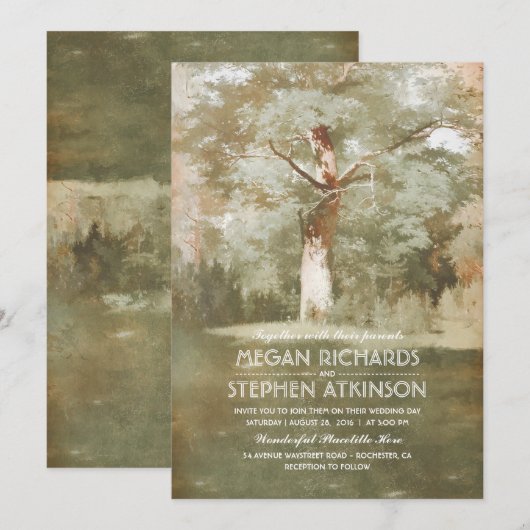 Old Oak Tree Rustic Country Wedding Kaart (Voorkant / Achterkant)