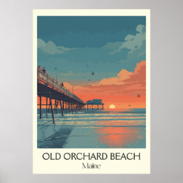 Old Orchard Beach ME  Pier Sunset Art Poster