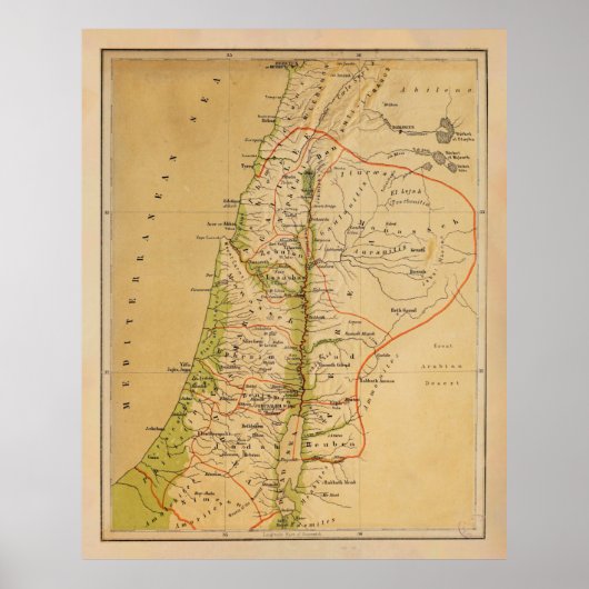 Old Palestine Physical Map (1881) Poster (Voorkant)