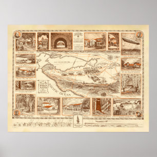 Old Palo Alto CA Map (1925)  California Bay Poster