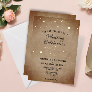 Old Paper Beige Moody Gold Foil Wedding Folie Uitnodiging