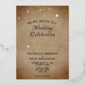 Old Paper Beige Moody Gold Foil Wedding Folie Uitnodiging (Voorkant)