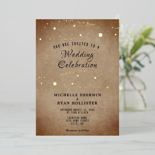 Old Paper Beige Moody Gold Foil Wedding Folie Uitnodiging (Staand Voorkant)