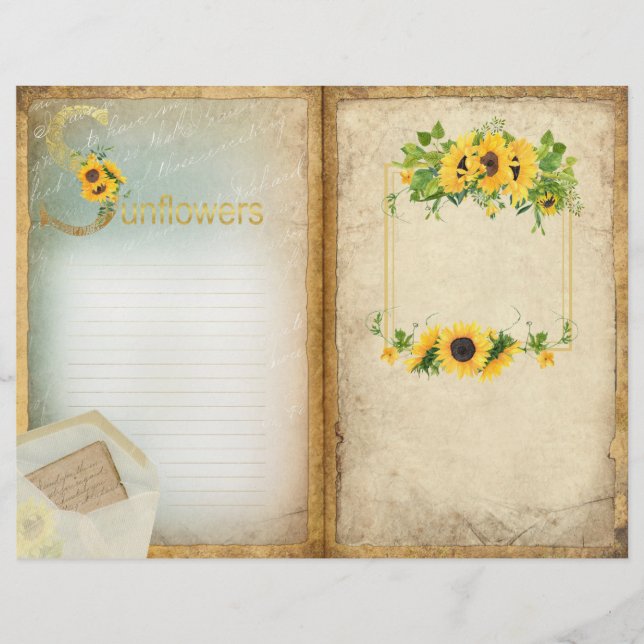 Old Parchment Collage Sunflower Journal Pagina (Voorkant)