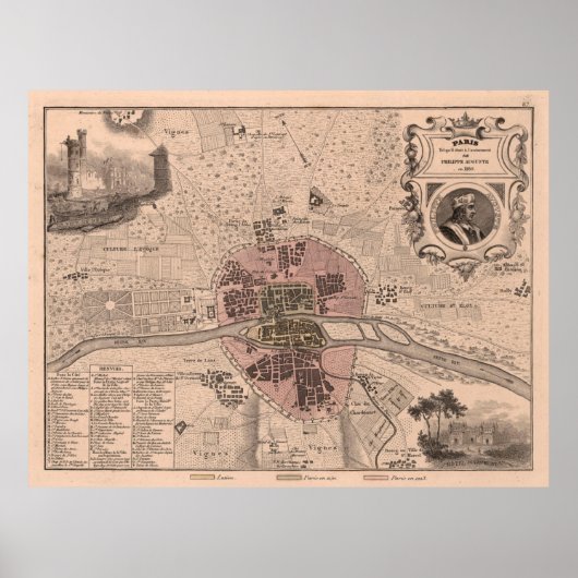 Old Paris France Map (1869)  French Capital Poster (Voorkant)
