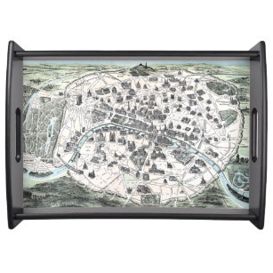 Old Paris France Map 1878 Monuments Serving Tray