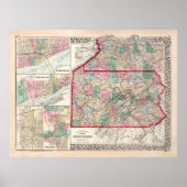 Old Pennsylvania & Various Cities Map (1874) Poster (Voorkant)