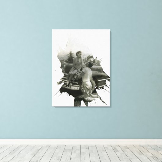 Old Photo Splatter Art Canvas Afdruk (Insitu (Houten vloer))