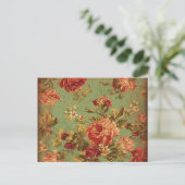 Old Pink Roses op groen Briefkaart (Staand voorkant)