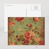 Old Pink Roses op groen Briefkaart (Voorkant / Achterkant)