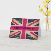 Old Pink Union Jack Flag Happy Birthday Kaart (Gele Bloem)