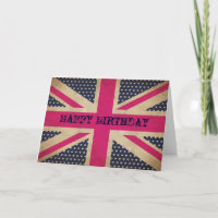 Old Pink Union Jack Flag Happy Birthday Kaart