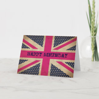 Old Pink Union Jack Flag Happy Birthday Kaart