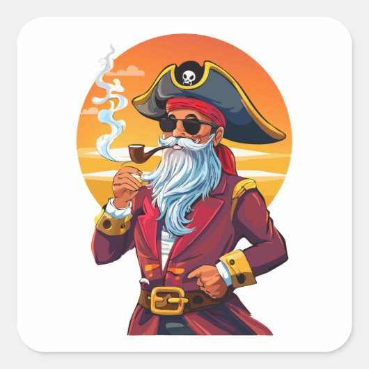 Old pirate captain vierkante sticker (Voorkant)