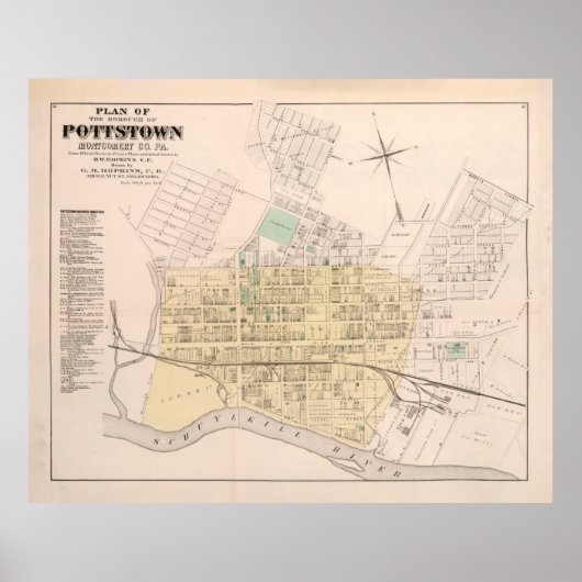 Old Pottstown PA Map (1871) Poster (Voorkant)